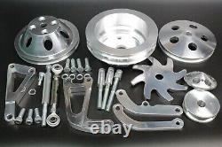 Small Block Chevy Polished Aluminum Bracket & Pulley Kit Long Water Pump 350 400