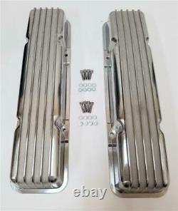 Small Block Chevy SBC Nostalgic Polished Aluminum Finned Valve Covers No Hole