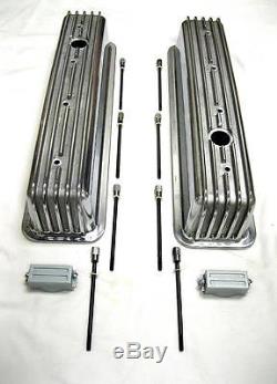 Small Block Chevy SBC Polished Aluminum Finned Tall Valve Covers 305 350 383