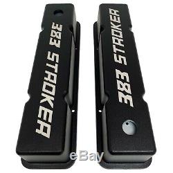 Small Block Chevy SBC Tall 383 Stroker Engraved Valve Covers - Black