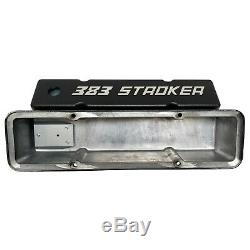 Small Block Chevy SBC Tall 383 Stroker Engraved Valve Covers - Black
