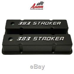 Small Block Chevy SBC Tall 383 Stroker Raised Letter Valve Covers - Black