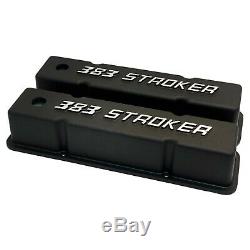 Small Block Chevy SBC Tall 383 Stroker Raised Letter Valve Covers - Black