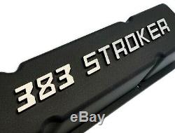 Small Block Chevy SBC Tall 383 Stroker Raised Letter Valve Covers - Black