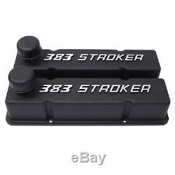 Small Block Chevy SBC Tall 383 Stroker Raised Letter Valve Covers - Black