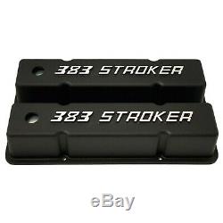 Small Block Chevy SBC Tall 383 Stroker Raised Letter Valve Covers - Black