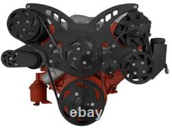 Small Block Chevy Serpentine Pulley Conversion Kit ALT PS AC SBC BLACK 350 383