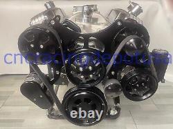 Small Block Chevy Serpentine Pulley Conversion Kit ALT PS A/C SWP SBC 350 BLACK