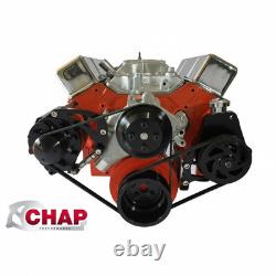 Small Block Chevy Serpentine Pulley Conversion Kit ALT PS LWP Black Powdercoat