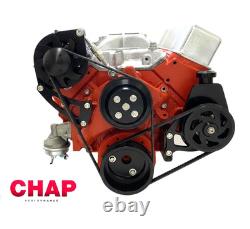 Small Block Chevy Serpentine Pulley Conversion Kit ALT PS Long Black Powdercoat