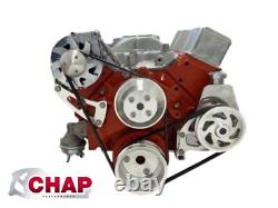 Small Block Chevy Serpentine Pulley Conversion Kit ALT PS Long Black Powdercoat