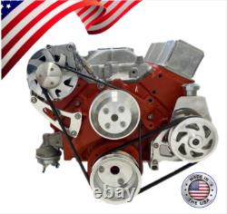 Small Block Chevy Serpentine Pulley Conversion Kit ALT PS Long Black Powdercoat