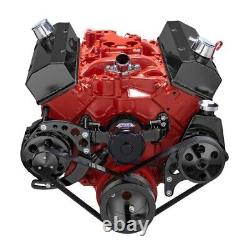 Small Block Chevy Serpentine System Black Conversion Kit 350 400 EWP Electric PS