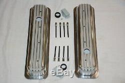 Small Block Chevy Short Polished Finned Center Bolt Valve Covers Vortec TBI 350