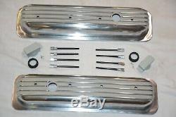Small Block Chevy Short Polished Finned Center Bolt Valve Covers Vortec TBI 350