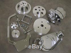 Small Block Chevy Short Water Pump Pulley Kit w Alternator & Power Steering Pump