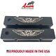 Small Block Chevy Tall Black Valve Covers Engraved Skeleton With Wings