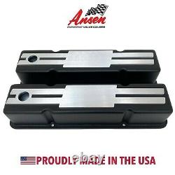 Small Block Chevy Tall Black Valve Covers NEW Custom Billet Top Engravable