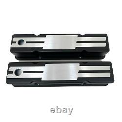 Small Block Chevy Tall Black Valve Covers NEW Custom Billet Top Engravable