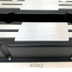 Small Block Chevy Tall Black Valve Covers NEW Custom Billet Top Engravable