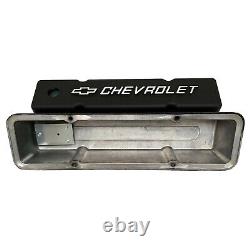 Small Block Chevy Tall Black Valve Covers Raised Chevrolet Bowtie Logo