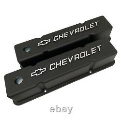 Small Block Chevy Tall Black Valve Covers Raised Chevrolet Bowtie Logo