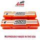 Small Block Chevy Tall Orange Valve Covers, 400 Cubic Inches, Custom Billet Top