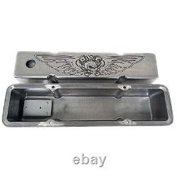 Small Block Chevy Tall Polished Valve Covers Custom Engraved Skeleton Design