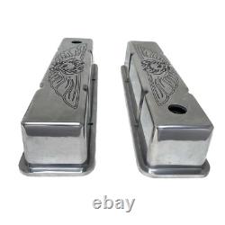 Small Block Chevy Tall Polished Valve Covers Engraved Skeleton Design