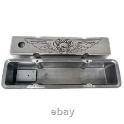 Small Block Chevy Tall Polished Valve Covers Engraved Skeleton Design