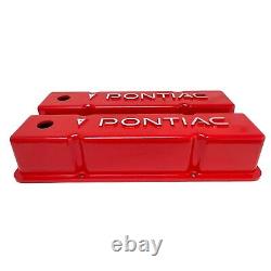 Small Block Chevy Tall RED Valve Covers, Pontiac RAISED Logo (FOR CHEVY ENGINES)