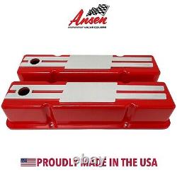 Small Block Chevy Tall Red Valve Covers NEW Custom Billet Top Engravable