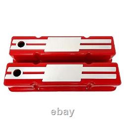 Small Block Chevy Tall Red Valve Covers NEW Custom Billet Top Engravable