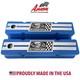 Small Block Chevy Tall Stroker Valve Covers F-U Skeleton Billet Top Blue