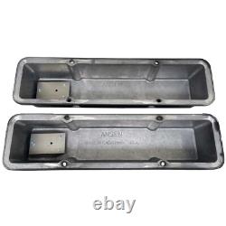 Small Block Chevy Tall Stroker Valve Covers F-U Skeleton Billet Top Blue