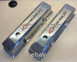 Small Block Chevy Tall Style Valve Covers (2). Chevrolet Logo/red Bowtie