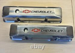 Small Block Chevy Tall Style Valve Covers (2). Chevrolet Logo/red Bowtie
