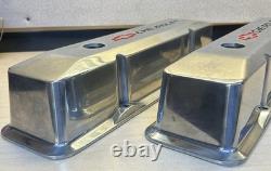 Small Block Chevy Tall Style Valve Covers (2). Chevrolet Logo/red Bowtie