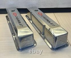 Small Block Chevy Tall Style Valve Covers (2). Chevrolet Logo/red Bowtie