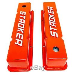 Small Block Chevy Tall Valve Covers- 383 STROKER Raised Letter Orange- Ansen USA