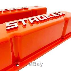 Small Block Chevy Tall Valve Covers- 383 STROKER Raised Letter Orange- Ansen USA