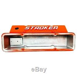 Small Block Chevy Tall Valve Covers- 383 STROKER Raised Letter Orange- Ansen USA