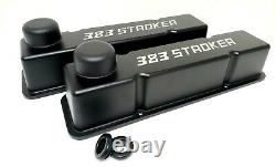 Small Block Chevy Tall Valve Covers, 383 Stroker, Black Powder Coated, Breathers