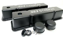 Small Block Chevy Tall Valve Covers, 383 Stroker, Black Powder Coated, Breathers