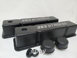 Small Block Chevy Tall Valve Covers, 383 Stroker, Black Powder Coated, Breathers