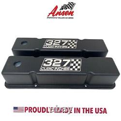 Small Block Chevy Tall Valve Covers (Black) 327 Cubic Inches Logo Ansen USA