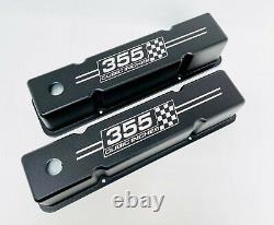 Small Block Chevy Tall Valve Covers (Black) 355 Cubic Inches Logo Ansen USA