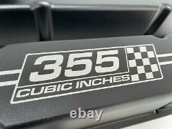 Small Block Chevy Tall Valve Covers (Black) 355 Cubic Inches Logo Ansen USA