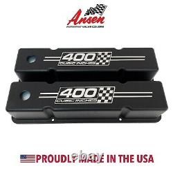 Small Block Chevy Tall Valve Covers (Black) 400 Cubic Inches Logo Ansen USA