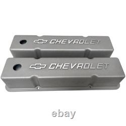 Small Block Chevy Tall Valve Covers Raised Chevrolet Bowtie Logo Bead Blast